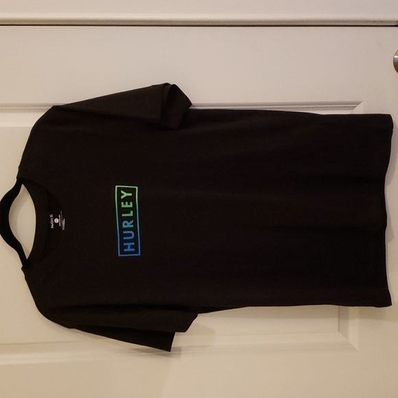 Hurley Men's Black w/Blue & Green Logo Short Sleeve Tee - Size M - Picture 1 of 6